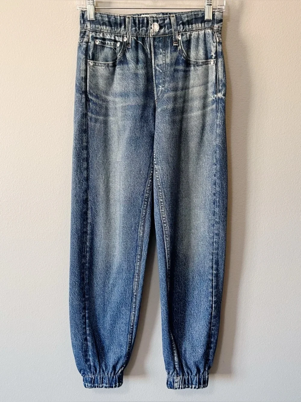 Rag & Bone Miramar Denim Cotton Terry Jogger Pants Blue Size XS Midrise Pockets - Picture 2 of 10